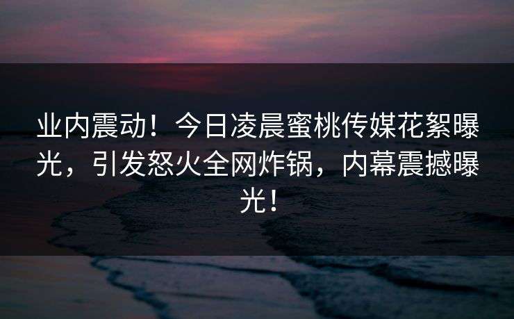 业内震动！今日凌晨蜜桃传媒花絮曝光，引发怒火全网炸锅，内幕震撼曝光！