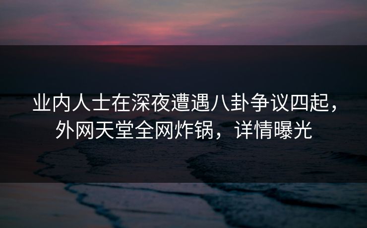 业内人士在深夜遭遇八卦争议四起，外网天堂全网炸锅，详情曝光