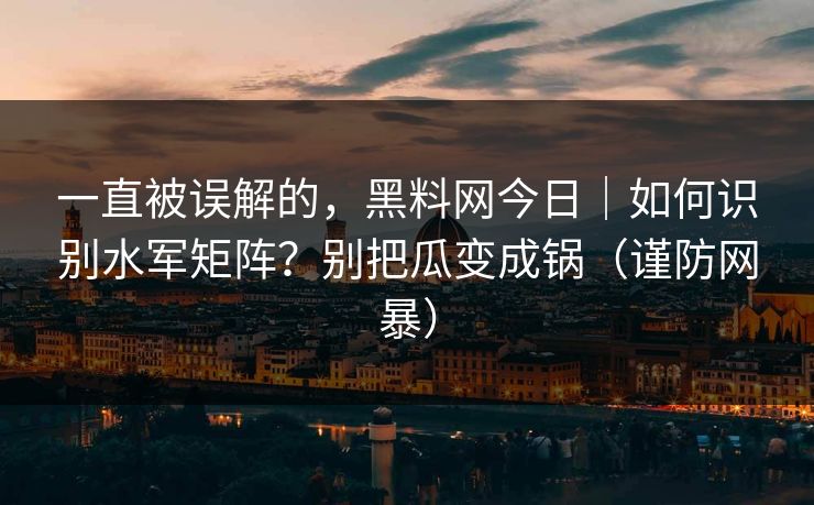 一直被误解的,黑料网今日|如何识别水军矩阵?别把瓜变成锅(谨防网暴)